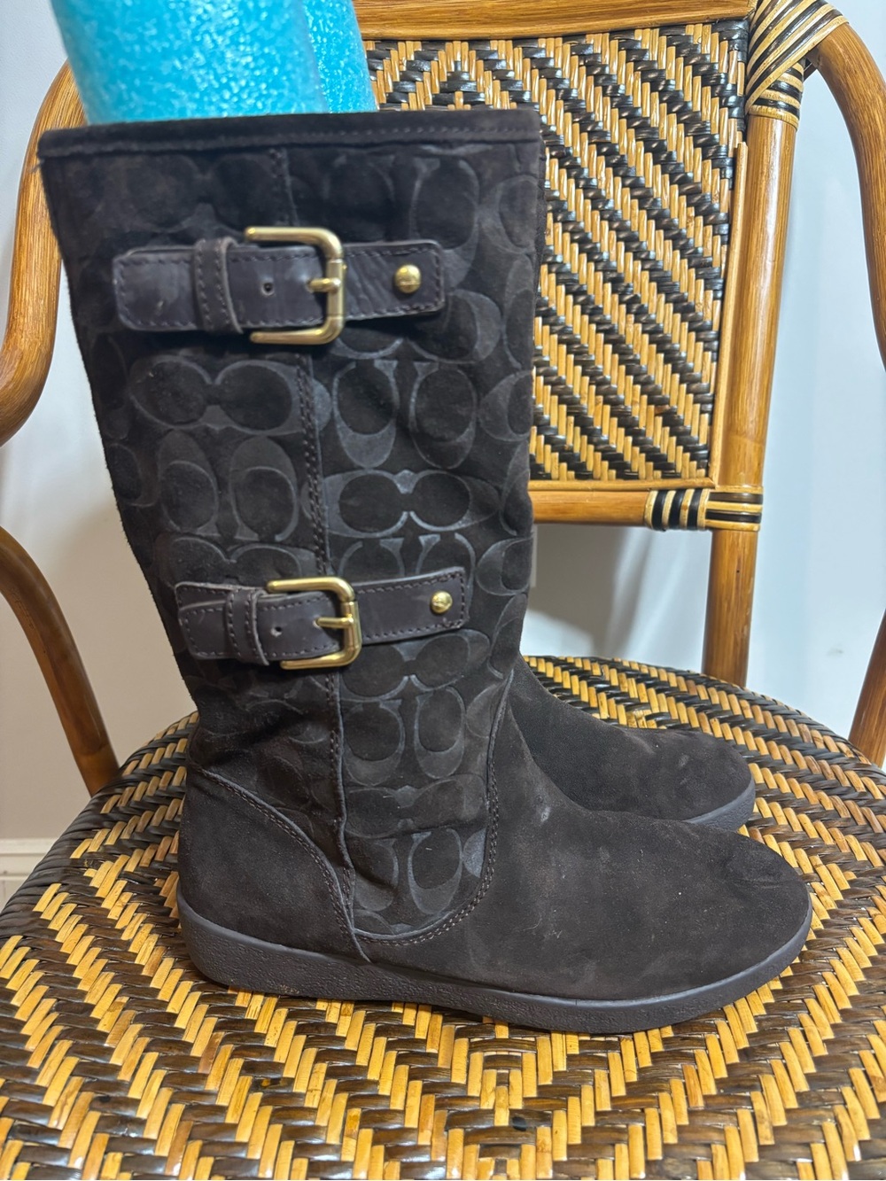 Coach Tinah Brown Suede Fleece Lined Buckle Boots 8.5 Women’s